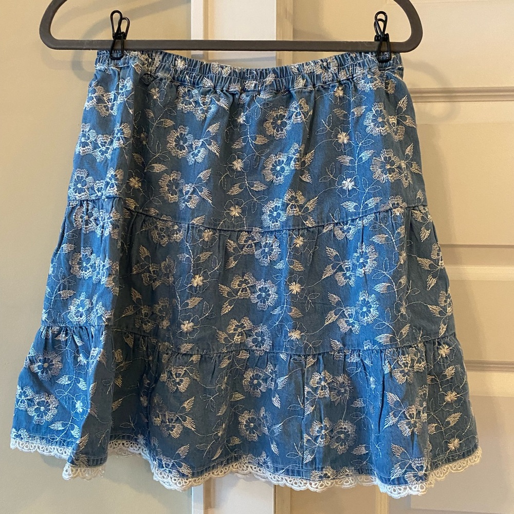 Embroidered Jean Skirt